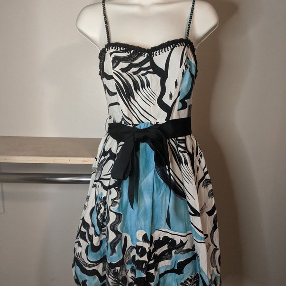 Kensie Black White and Blue Fit and Flare Strappy Dress - Picture 1 of 4